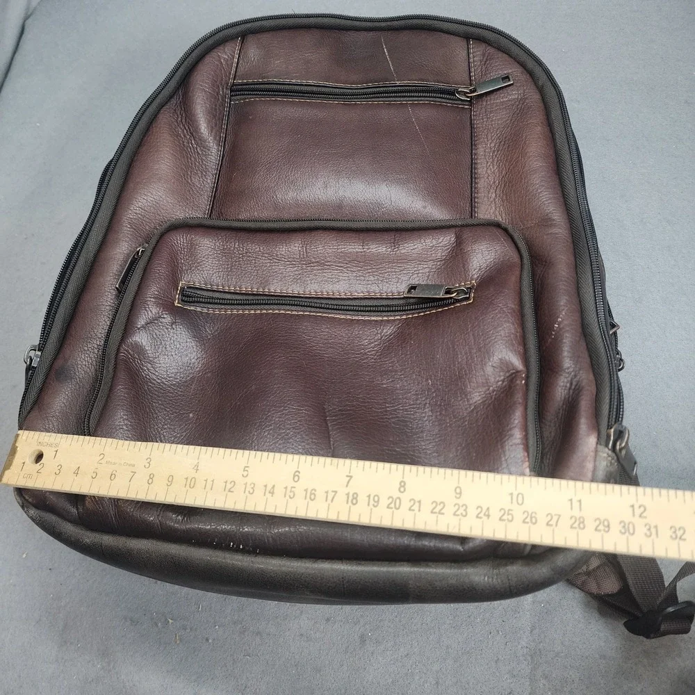 Wilsons Leather Backpack Brown Multi Pocket Laptop Travel Bag Mens OS